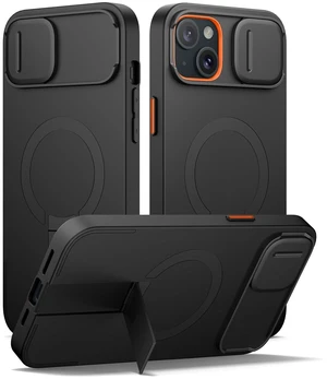 for iPhone 14 Plus/15 Plus Case with Magnetic Camera Slide Cover and Adjustable Kickstand, Compatible with MagSafe, Shockproof Bumper Case Slim Protective Cover 6.7 Inch, Black for iPhone 14 Plus/15 Plus Case with Magnetic Camera Slide Cover and Adjustable Kickstand, Compatible with MagSafe, Shockproof Bumper Case Slim Protective Cover 6.7 Inch, Black