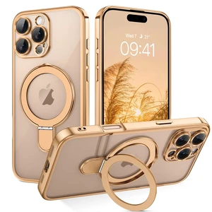 for iPhone 16 Pro Case with Stand, Magnetic Clear Cases Plating Edge Invisible Ring Holder Slim Protective Shockproof Kickstand Phone Case for iPhone 16 Pro 6.3 inch, Desert Titanium Gold for iPhone 16 Pro Case with Stand, Magnetic Clear Cases Plating Edge Invisible Ring Holder Slim Protective Shockproof Kickstand Phone Case for iPhone 16 Pro 6.3 inch, Desert Titanium Gold