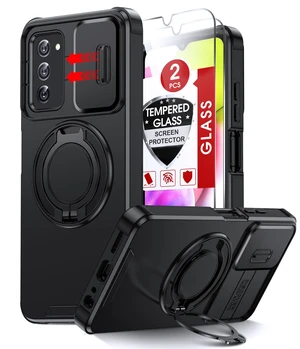 for Galaxy A03s Phone Case: Slide Camera Cover and Ring Stand, Black | Samsung Galaxy A03s Phone Case with 2 Pcs Tempered Glass, Heavy Duty Drop Protection Mobile Cell with Metal Magnetic Holder for Galaxy A03s Phone Case: Slide Camera Cover and Ring Stand, Black | Samsung Galaxy A03s Phone Case with 2 Pcs Tempered Glass, Heavy Duty Drop Protection Mobile Cell with Metal Magnetic Holder