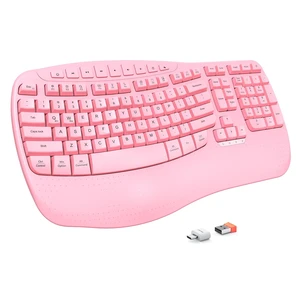 Wireless Ergonomic Keyboard, Wave Keys with Wrist Rest, Pink | Fullsize ergonomic wave wireless keyboard with wrist rest, multimedia hotkeys & LED indicators,2.4G plugandplay. Wireless Ergonomic Keyboard, Wave Keys with Wrist Rest, Pink | Fullsize ergonomic wave wireless keyboard with wrist rest, multimedia hotkeys & LED indicators,2.4G plugandplay.