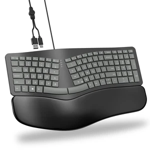 USB-A Type-C Ergonomic Keyboard Wired with Cushioned Wrist Rest | Curved Split Keyboard, 0-9 Number pad, Dual Interface, Adjustable Tilts, Office Work, for Windows/PC/Laptop, WK017 USB-A Type-C Ergonomic Keyboard Wired with Cushioned Wrist Rest | Curved Split Keyboard, 0-9 Number pad, Dual Interface, Adjustable Tilts, Office Work, for Windows/PC/Laptop, WK017