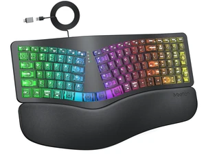 Wired Ergonomic Keyboard with Backlit Keys and Wrist Rest, Black | 7-color backlight, 4 brightness levels, RGB breathing mode, USB-A to USB-C adapter, compatible with Windows, Mac and laptops Wired Ergonomic Keyboard with Backlit Keys and Wrist Rest, Black | 7-color backlight, 4 brightness levels, RGB breathing mode, USB-A to USB-C adapter, compatible with Windows, Mac and laptops