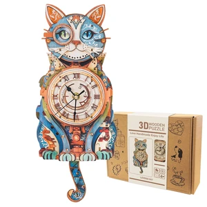 3D Wooden Puzzle for Adults - Detective Cat Clock | Mechanical Wall Clock Kit with Pendulum, 3D Puzzles for Adults DIY Room Home Decor, Holiday Christmas Gift for Men Women 3D Wooden Puzzle for Adults - Detective Cat Clock | Mechanical Wall Clock Kit with Pendulum, 3D Puzzles for Adults DIY Room Home Decor, Holiday Christmas Gift for Men Women