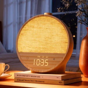 Sunrise Alarm Clock for Bedroom, White Noise Sound Machine | 15mins Sunrise Simulation, 10 Natural Sounds, Dual Alarms, 8 RGB Night Lights, Dimmable Digital Clocks, Wood Grain Sunrise Alarm Clock for Bedroom, White Noise Sound Machine | 15mins Sunrise Simulation, 10 Natural Sounds, Dual Alarms, 8 RGB Night Lights, Dimmable Digital Clocks, Wood Grain