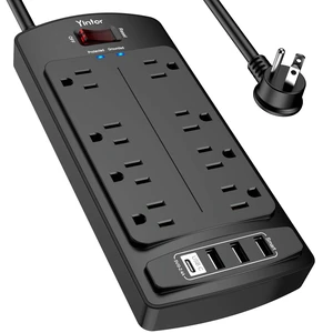 6Ft Surge Protector Power Strip with 8 Outlets and 4 USB Ports | 6 Feet Flat Plug Extension Cord with Multiple Outlets for Home, Office, Dorm Essentials, 2700 Joules, ETL, Black 6Ft Surge Protector Power Strip with 8 Outlets and 4 USB Ports | 6 Feet Flat Plug Extension Cord with Multiple Outlets for Home, Office, Dorm Essentials, 2700 Joules, ETL, Black