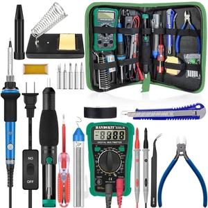 19-in-1 90W Soldering Iron Kit with Digital Multimeter, Test Leads | Adjustable 180-480°C Soldering Kit for Electronics with 5 Tips, Desoldering Pump, Screwdriver, Tweezers and Carrying Case 19-in-1 90W Soldering Iron Kit with Digital Multimeter, Test Leads | Adjustable 180-480°C Soldering Kit for Electronics with 5 Tips, Desoldering Pump, Screwdriver, Tweezers and Carrying Case