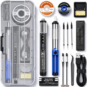 Soldering Iron Kit, Cordless USB-C Rechargeable, LED Display | Digital Temp Control, 5 Levels, 26s Fast Heat, Pass-Through Charging, 12-in-1 Kit, LED Display Soldering Iron Kit, Cordless USB-C Rechargeable, LED Display | Digital Temp Control, 5 Levels, 26s Fast Heat, Pass-Through Charging, 12-in-1 Kit, LED Display