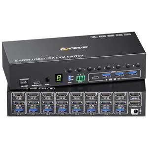 8 Port HDMI Displayport KVM Switch 2 Monitors 8 Computers 4K@60Hz EDID Simulation,8 PC Dual Monitor KVM Switch with 4 USB 3.0 Ports,Audio,RS232,with Wired Remote,12V Power Adapter and 8 USB Cable 8 Port HDMI Displayport KVM Switch 2 Monitors 8 Computers 4K@60Hz EDID Simulation,8 PC Dual Monitor KVM Switch with 4 USB 3.0 Ports,Audio,RS232,with Wired Remote,12V Power Adapter and 8 USB Cable