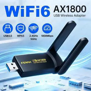 WiFi 6 AX1800 USB3.0 Adapter Dual Band 2.4G/5Ghz Wireless WiFi Dongle Network Card WiFi6 USB Receiver For Laptop PC Windows10/11 WiFi 6 AX1800 USB3.0 Adapter Dual Band 2.4G/5Ghz Wireless WiFi Dongle Network Card WiFi6 USB Receiver For Laptop PC Windows10/11