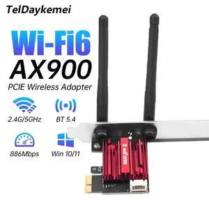 WiFi 6 AX900 Bluetooth 5.4 Network Card PCIeX1 Dual-Band Wireless 2.4G/5GHz 5.4 High Speed Antennas for Windows 10/11 Desktop PC WiFi 6 AX900 Bluetooth 5.4 Network Card PCIeX1 Dual-Band Wireless 2.4G/5GHz 5.4 High Speed Antennas for Windows 10/11 Desktop PC
