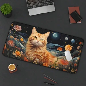 Bks Ginger Cat Gaming Desk Mat, Floral Mouse Pad, Large Extended Keyboard Surface, Waterproof Non-Slip Rubber Base for Office and Play Bks Ginger Cat Gaming Desk Mat, Floral Mouse Pad, Large Extended Keyboard Surface, Waterproof Non-Slip Rubber Base for Office and Play