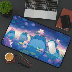 Bks Cute Frog Lotus Lake Desk Mat, Kawaii Mouse Pad, Office Gaming Surface, Non-Slip Rubber, Full Width Print Bks Cute Frog Lotus Lake Desk Mat, Kawaii Mouse Pad, Office Gaming Surface, Non-Slip Rubber, Full Width Print
