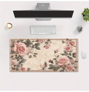 Bks Extra Large Gaming Mouse Pad & Desk Mat - Vintage Floral PC Setup With Pink Roses, Non-Slip Rubber Base, Locked Edges - Beige Background For Office, Streaming, Graphic Design Bks Extra Large Gaming Mouse Pad & Desk Mat - Vintage Floral PC Setup With Pink Roses, Non-Slip Rubber Base, Locked Edges - Beige Background For Office, Streaming, Graphic Design