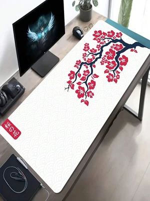 Bks Large E-Sports Gaming Mouse Pad, White Red Cherry Blossom Design, Non-Slip Rubber Base, Waterproof Desk Mat for Office and Study Bks Large E-Sports Gaming Mouse Pad, White Red Cherry Blossom Design, Non-Slip Rubber Base, Waterproof Desk Mat for Office and Study