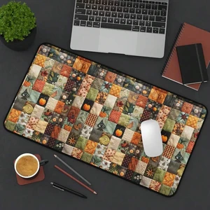 Bks XL Gaming Mouse Pad Desk Mat, Fall Halloween Patchwork Design, Large Office Keyboard Surface, Non-Slip Rubber Base, Cute Cubicle Decor Bks XL Gaming Mouse Pad Desk Mat, Fall Halloween Patchwork Design, Large Office Keyboard Surface, Non-Slip Rubber Base, Cute Cubicle Decor