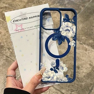 Bks Magnetic Phone Case for Apple iPhone 11 to 16 Series, Night White Rose Macaron Pattern, Dark Blue Non-Slip Shock-Proof Design Bks Magnetic Phone Case for Apple iPhone 11 to 16 Series, Night White Rose Macaron Pattern, Dark Blue Non-Slip Shock-Proof Design