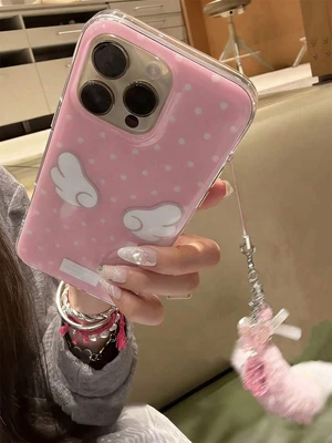 Bks Cute Blue Polka Dot Wing Phone Case With Fluffy Star Pendant Soft Comfortable For iPhone 17 16 15 14 13 12 11 Pro Max Girls Birthday Gift Bks Cute Blue Polka Dot Wing Phone Case With Fluffy Star Pendant Soft Comfortable For iPhone 17 16 15 14 13 12 11 Pro Max Girls Birthday Gift
