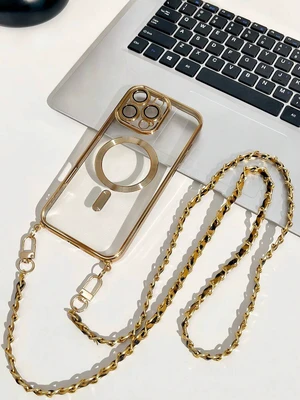 Bks Alloy TPU Lanyard Style Magnetic Phone Case With Long Strap Compatible iPhone 17 15 14 13 12 11 Series Gold Bks Alloy TPU Lanyard Style Magnetic Phone Case With Long Strap Compatible iPhone 17 15 14 13 12 11 Series Gold