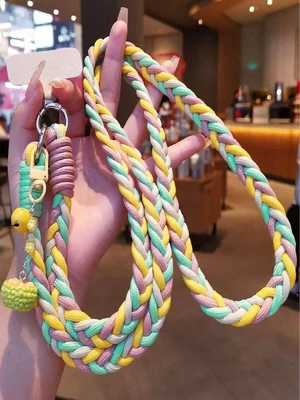 Bks 2pcs Dopamine Color Block Woven Crossbody Phone Lanyard with Hat Shaped Coin Purse, Adjustable Anti-Loss Shoulder Strap for Girls Travel Shopping Bks 2pcs Dopamine Color Block Woven Crossbody Phone Lanyard with Hat Shaped Coin Purse, Adjustable Anti-Loss Shoulder Strap for Girls Travel Shopping
