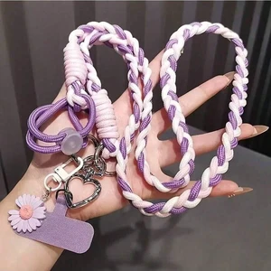 Bks Phone Lanyard with Cartoon Pendant, Color Block Knotted Braided Wrist Strap, Universal Smartphone Keychain for Travel and Daily Use Bks Phone Lanyard with Cartoon Pendant, Color Block Knotted Braided Wrist Strap, Universal Smartphone Keychain for Travel and Daily Use