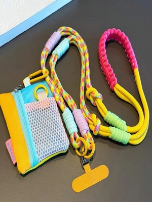 Bks Phone Lanyard with Cartoon Pendant, Color Block Knotted Braided Wrist Strap, Universal Smartphone Keychain for Travel and Daily Use Bks Phone Lanyard with Cartoon Pendant, Color Block Knotted Braided Wrist Strap, Universal Smartphone Keychain for Travel and Daily Use