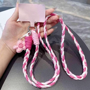 Bks Phone Lanyard with Cartoon Pendant, Color Block Knotted Braided Wrist Strap, Universal Smartphone Keychain for Travel and Daily Use Bks Phone Lanyard with Cartoon Pendant, Color Block Knotted Braided Wrist Strap, Universal Smartphone Keychain for Travel and Daily Use
