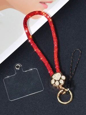 Bks Luxury Alloy Rhinestone Cat Paw Phone Lanyard Detachable Wrist Strap Crystal Studded Key Chain for Travel Shopping Gift Bks Luxury Alloy Rhinestone Cat Paw Phone Lanyard Detachable Wrist Strap Crystal Studded Key Chain for Travel Shopping Gift