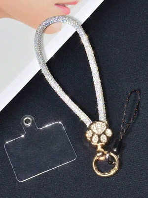 Bks Luxury Alloy Rhinestone Cat Paw Phone Lanyard Detachable Wrist Strap Crystal Studded Key Chain for Travel Shopping Gift Bks Luxury Alloy Rhinestone Cat Paw Phone Lanyard Detachable Wrist Strap Crystal Studded Key Chain for Travel Shopping Gift
