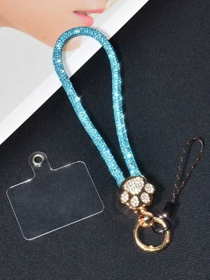 Bks Luxury Alloy Rhinestone Cat Paw Phone Lanyard Detachable Wrist Strap Crystal Studded Key Chain for Travel Shopping Gift Bks Luxury Alloy Rhinestone Cat Paw Phone Lanyard Detachable Wrist Strap Crystal Studded Key Chain for Travel Shopping Gift