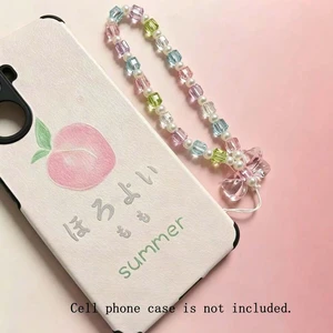 Bks Phone Lanyard Strap with Crystal Cube Pearl Bow Decor Beaded Hanging Accessory for Camera Earphone Case Bks Phone Lanyard Strap with Crystal Cube Pearl Bow Decor Beaded Hanging Accessory for Camera Earphone Case