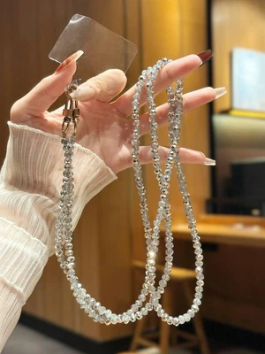 Bks Jade White Black Orchid Shiny Glass Bead Chain Phone Lanyard Crossbody Strap for Bags Suitable Bks Jade White Black Orchid Shiny Glass Bead Chain Phone Lanyard Crossbody Strap for Bags Suitable