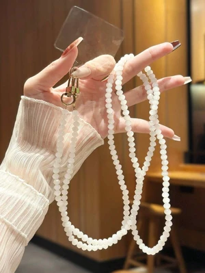 Bks Jade White Black Orchid Shiny Glass Bead Chain Phone Lanyard Crossbody Strap for Bags Suitable Bks Jade White Black Orchid Shiny Glass Bead Chain Phone Lanyard Crossbody Strap for Bags Suitable