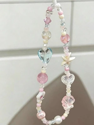 Bks Handmade Beaded Phone Charm with Heart Starfish Design, Anti-Lost Chain Strap for Apple iPhone Pro, Holiday Birthday Gift Accessory Bks Handmade Beaded Phone Charm with Heart Starfish Design, Anti-Lost Chain Strap for Apple iPhone Pro, Holiday Birthday Gift Accessory