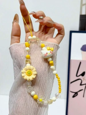 Bks Summer Beaded Phone Lanyard with Starfish Frangipani Pattern Anti-Loss Universal Wrist Strap Chain Bks Summer Beaded Phone Lanyard with Starfish Frangipani Pattern Anti-Loss Universal Wrist Strap Chain
