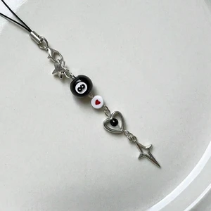 Bks Black 8-Shaped Bead Pentagram Starburst Chain Phone Lanyard Retro Grunge Style Gift for Mother Family Friends Birthday Holiday Bks Black 8-Shaped Bead Pentagram Starburst Chain Phone Lanyard Retro Grunge Style Gift for Mother Family Friends Birthday Holiday