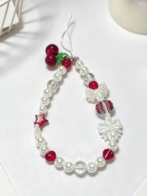 Bks Handmade Beaded Phone Lanyard Cartoon Cherry Fruit Style Anti-Lost Wrist Strap for Camera and Mobile Devices Bks Handmade Beaded Phone Lanyard Cartoon Cherry Fruit Style Anti-Lost Wrist Strap for Camera and Mobile Devices