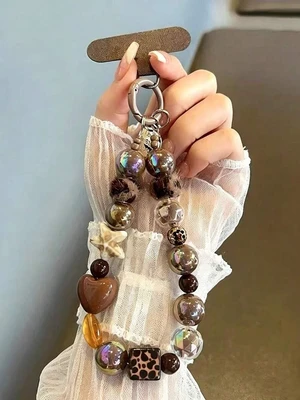 Bks Black Plush Cat Phone Lanyard Beaded Wrist Strap Key Chain Bag Charm With Free Spacer Hanging Bks Black Plush Cat Phone Lanyard Beaded Wrist Strap Key Chain Bag Charm With Free Spacer Hanging