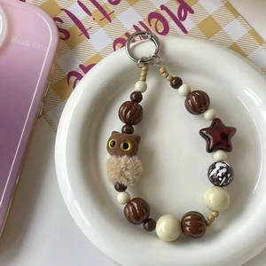 Bks Black Plush Cat Phone Lanyard Beaded Wrist Strap Key Chain Bag Charm With Free Spacer Hanging Bks Black Plush Cat Phone Lanyard Beaded Wrist Strap Key Chain Bag Charm With Free Spacer Hanging