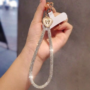 Bks Luxury Shimmering Rhinestone Phone Lanyard with Butterfly Heart Charm Wrist Strap Detachable Chain for Travel Shopping Anti-Lost Bks Luxury Shimmering Rhinestone Phone Lanyard with Butterfly Heart Charm Wrist Strap Detachable Chain for Travel Shopping Anti-Lost