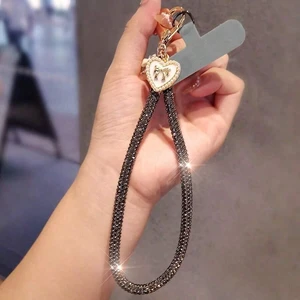 Bks Luxury Shimmering Rhinestone Phone Lanyard with Butterfly Heart Charm Wrist Strap Detachable Chain for Travel Shopping Anti-Lost Bks Luxury Shimmering Rhinestone Phone Lanyard with Butterfly Heart Charm Wrist Strap Detachable Chain for Travel Shopping Anti-Lost