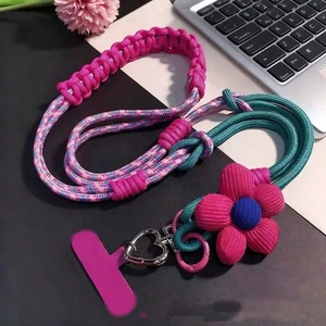 Bks 3D Fabric Flower Phone Lanyard, Detachable Heart Buckle Strap, Y2K Sweet Style Wrist Band for Girls School Travel Outdoor Party Bks 3D Fabric Flower Phone Lanyard, Detachable Heart Buckle Strap, Y2K Sweet Style Wrist Band for Girls School Travel Outdoor Party