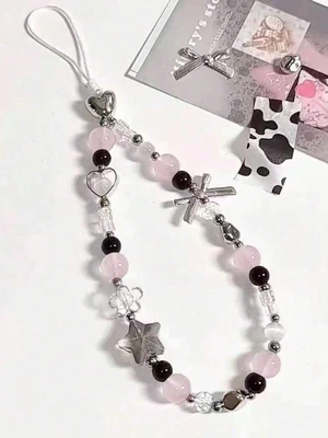 Bks Cute Beaded Phone Charm Aesthetic Lanyard Butterfly Heart Pendant for Phone Bag Keys Camera Gift Bks Cute Beaded Phone Charm Aesthetic Lanyard Butterfly Heart Pendant for Phone Bag Keys Camera Gift