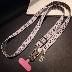 Bks Multicolor Adjustable Crossbody Phone Lanyard with Pearl Pendant Floral Pattern Wide Strap for Women Bks Multicolor Adjustable Crossbody Phone Lanyard with Pearl Pendant Floral Pattern Wide Strap for Women