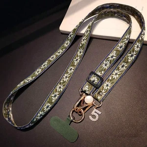 Bks Multicolor Adjustable Crossbody Phone Lanyard with Pearl Pendant Floral Pattern Wide Strap for Women Bks Multicolor Adjustable Crossbody Phone Lanyard with Pearl Pendant Floral Pattern Wide Strap for Women