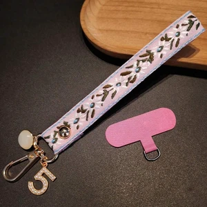 Bks Multicolor Adjustable Crossbody Phone Lanyard with Pearl Pendant Floral Pattern Wide Strap for Women Bks Multicolor Adjustable Crossbody Phone Lanyard with Pearl Pendant Floral Pattern Wide Strap for Women