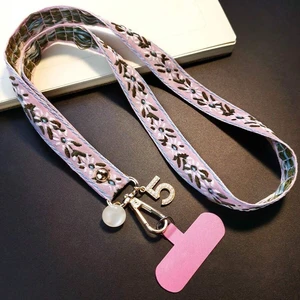 Bks Multicolor Adjustable Crossbody Phone Lanyard with Pearl Pendant Floral Pattern Wide Strap for Women Bks Multicolor Adjustable Crossbody Phone Lanyard with Pearl Pendant Floral Pattern Wide Strap for Women