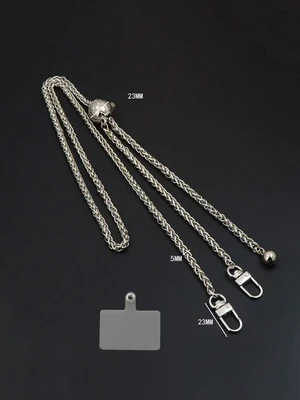 Bks Gun-Shaped Adjustable PU Leather Long Strap With Silver Chain Detachable Phone Lanyard Transparent Card Holder Gift Bks Gun-Shaped Adjustable PU Leather Long Strap With Silver Chain Detachable Phone Lanyard Transparent Card Holder Gift