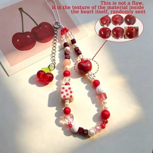 Bks 1pc Cartoon Cherry Shaped Cute Phone Lanyard Handmade Beaded Anti-Lost Wrist Strap for Smartphones Bks 1pc Cartoon Cherry Shaped Cute Phone Lanyard Handmade Beaded Anti-Lost Wrist Strap for Smartphones