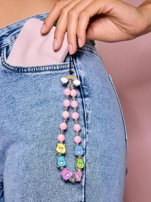 Bks Cute Cartoon Pink Beaded Mobile Phone Lanyard Zinc Alloy Candy Bear Pendant Chain for Smartphones Bks Cute Cartoon Pink Beaded Mobile Phone Lanyard Zinc Alloy Candy Bear Pendant Chain for Smartphones