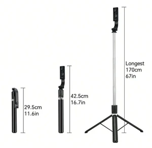 Bks 1700mm Extendable Selfie Stick Tripod with Wireless Remote Control for Smartphones Live Streaming Vlogging Bks 1700mm Extendable Selfie Stick Tripod with Wireless Remote Control for Smartphones Live Streaming Vlogging